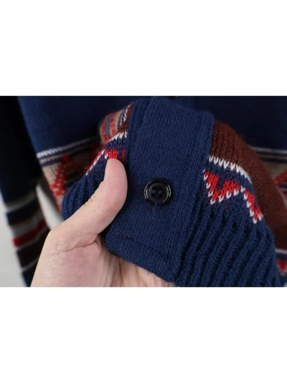 Deadastock Vintage 60s 70s Mens Large Fair Isle Knit Shawl Cardigan Sweater USA